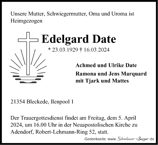 Anzeige von Edelgard Date von LZ