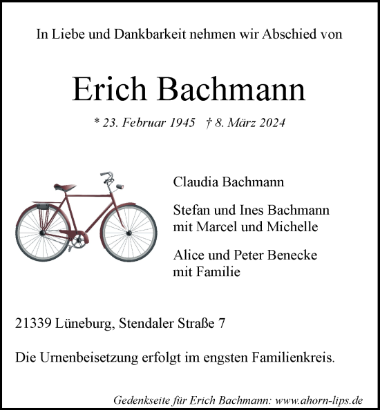 Anzeige von Erich Bachmann von LZ