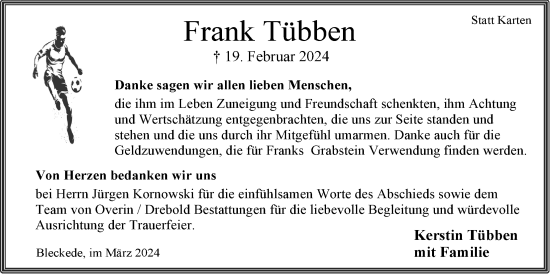 Anzeige von Frank Tübben von LZ