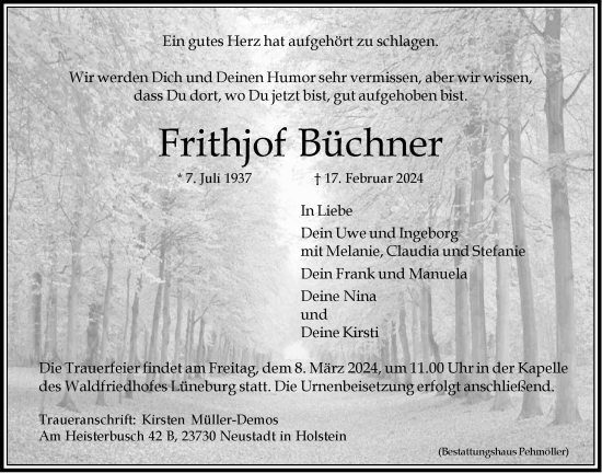 Anzeige von Frithjof Büchner von LZ