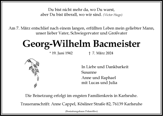 Anzeige von Georg-Wilhelm Bacmeister von LZ