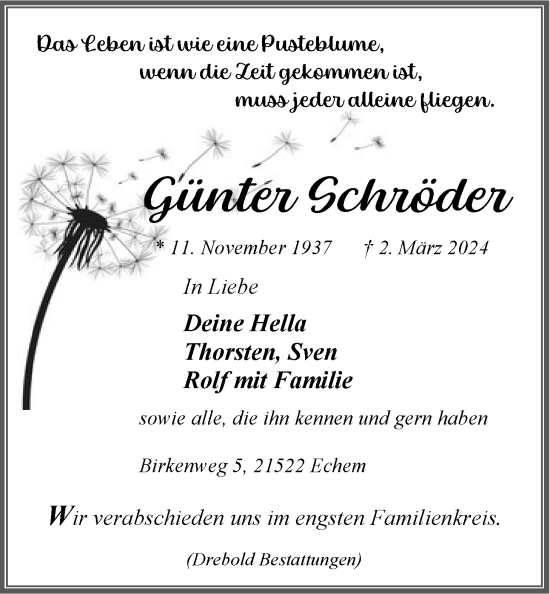 Anzeige von Günter Schröder von LZ