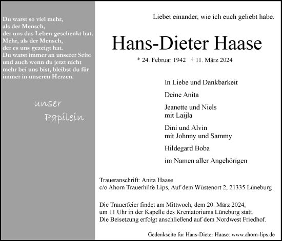 Anzeige von Hans-Dieter Haase von LZ
