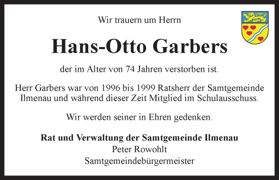 Anzeige von Hans-Otto Garbers von LZ