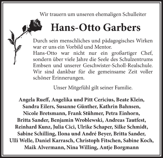 Anzeige von Hans-Otto Garbers von LZ