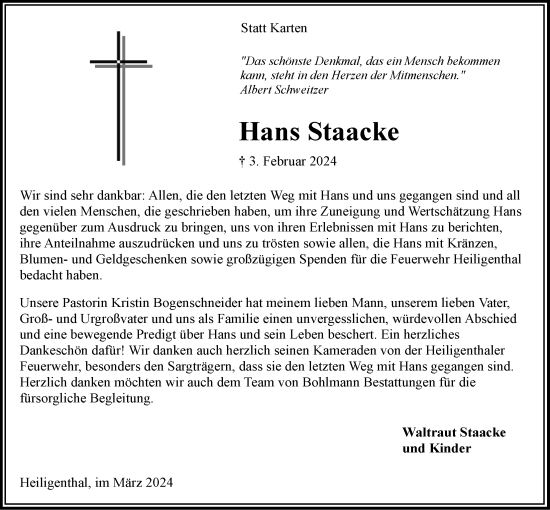 Anzeige von Hans Staacke von LZ