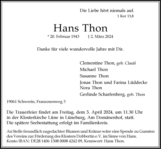 Anzeige von Hans Thon von LZ