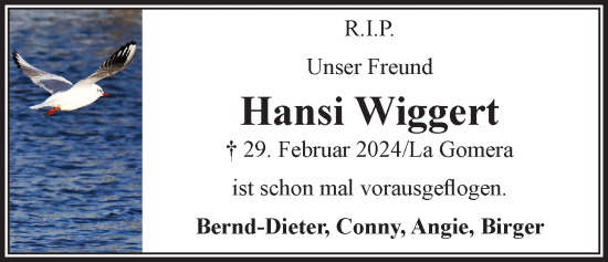 Anzeige von Hansi Wiggert von LZ