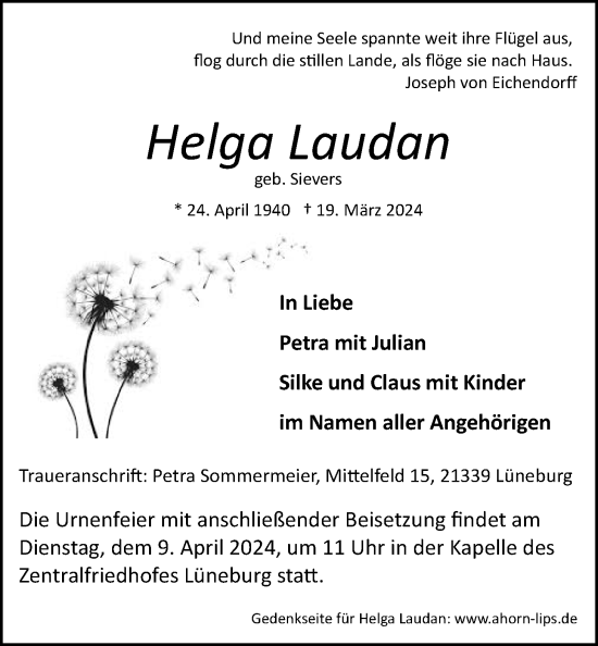 Anzeige von Helga Laudan von LZ