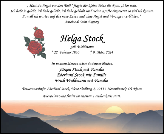 Anzeige von Helga Stock von LZ