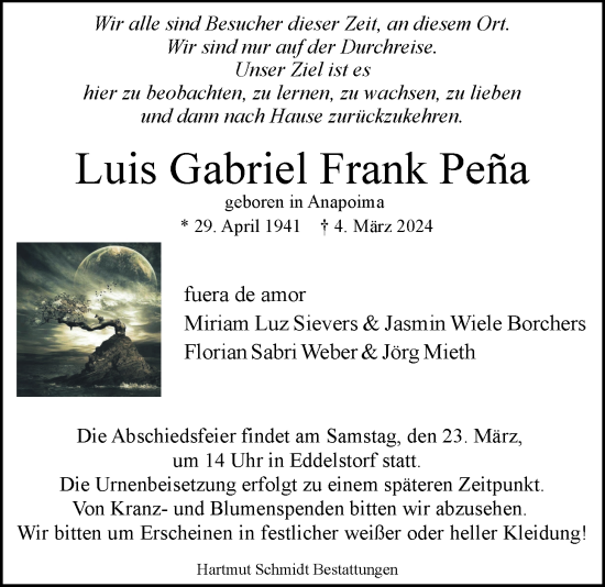 Anzeige von Luis Gabriel Frank Pena von LZ