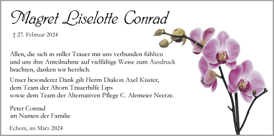 Anzeige von Magret Liselotte Conrad von LZ