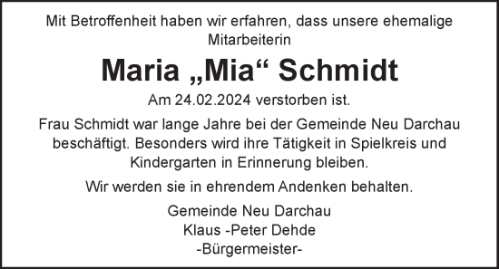 Anzeige von Maria Schmidt von LZ