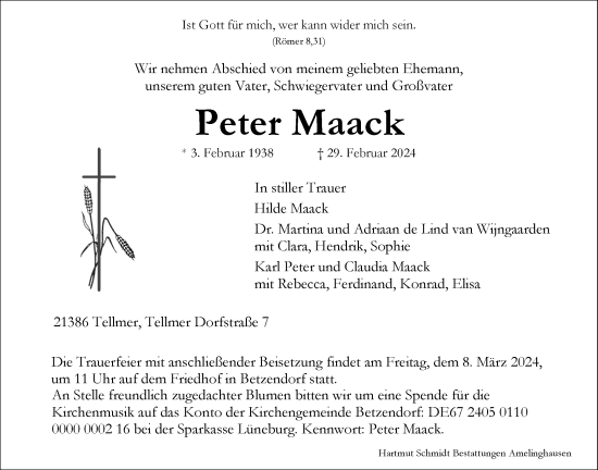 Anzeige von Peter Maack von LZ
