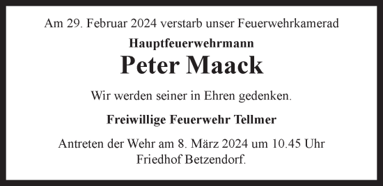 Anzeige von Peter Maack von LZ