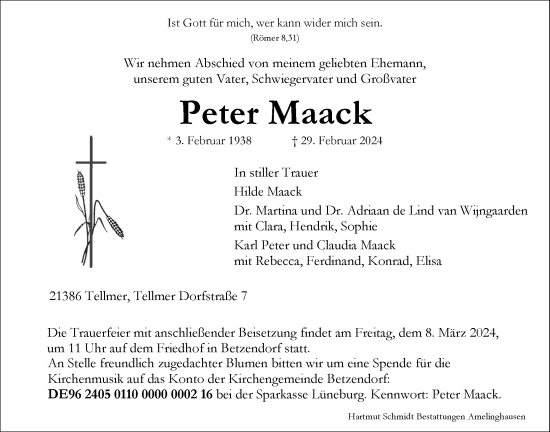 Anzeige von Peter Maack von LZ