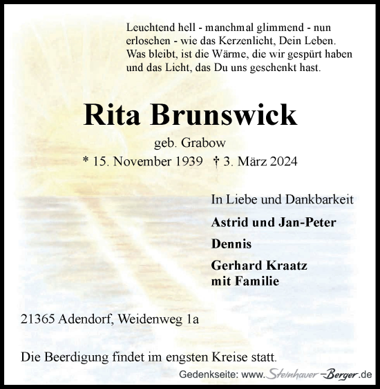 Anzeige von Rita Brunswick von LZ