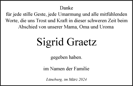Anzeige von Sigrid Graetz von LZ