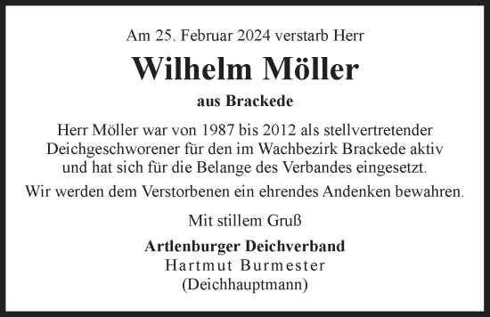 Anzeige von Wilhelm Möller von LZ