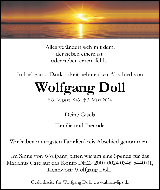 Anzeige von Wolfgang Doll von LZ