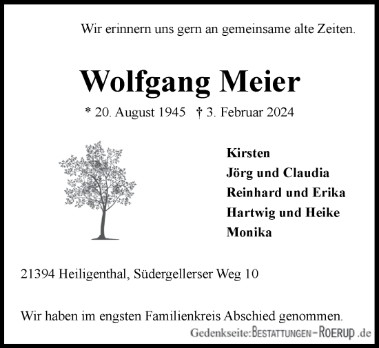 Anzeige von Wolfgang Meier von LZ