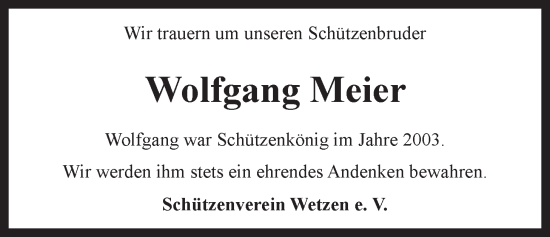 Anzeige von Wolfgang Meier von LZ
