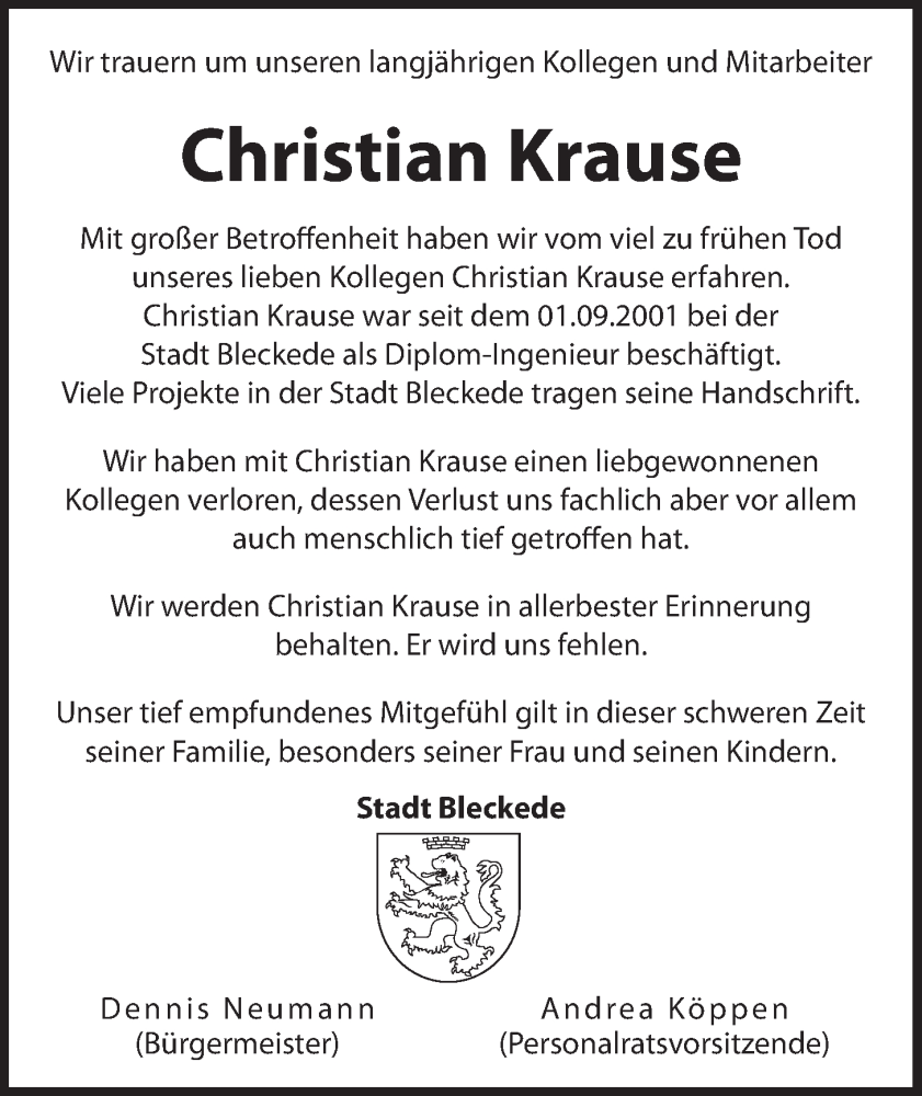  Traueranzeige für Christian Krause vom 20.04.2024 aus LZ