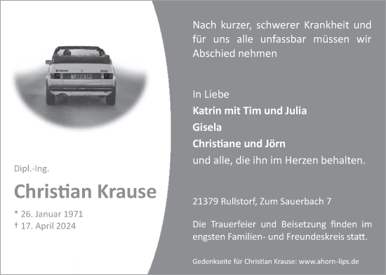 Anzeige von Christian Krause von LZ