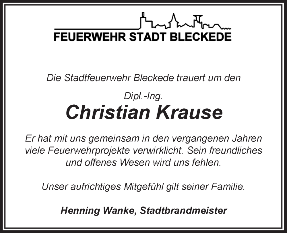  Traueranzeige für Christian Krause vom 20.04.2024 aus LZ