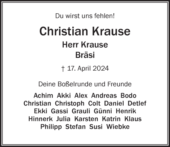 Anzeige von Christian Krause von LZ