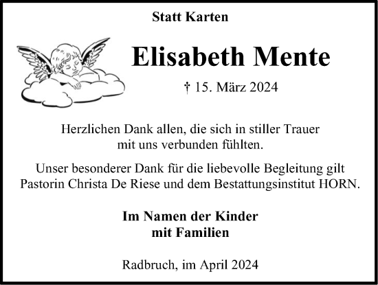 Anzeige von Elisabeth Mente von LZ