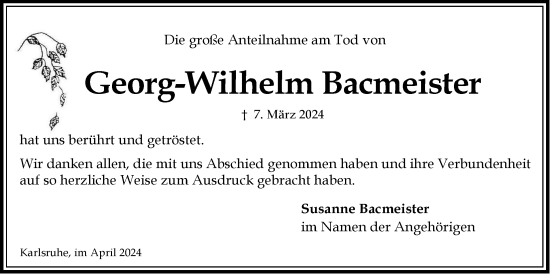 Anzeige von Georg-Wilhelm Bacmeister von LZ