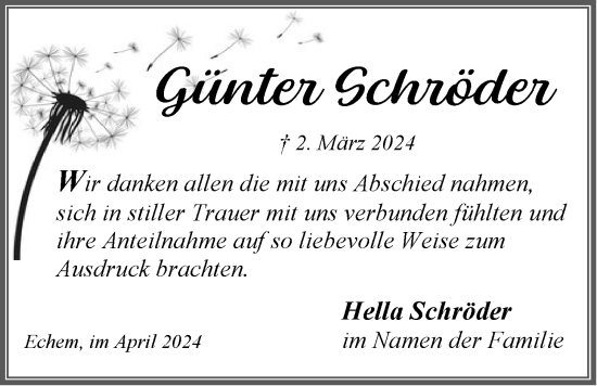 Anzeige von Günter Schröder von LZ