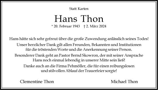 Anzeige von Hans Thon von LZ
