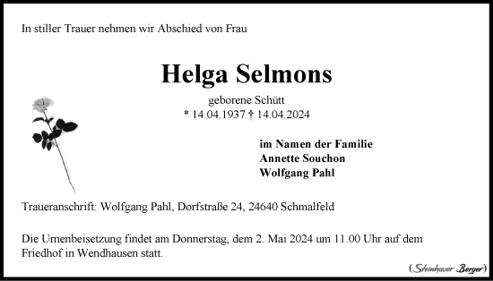 Anzeige von Helga Selmons von LZ