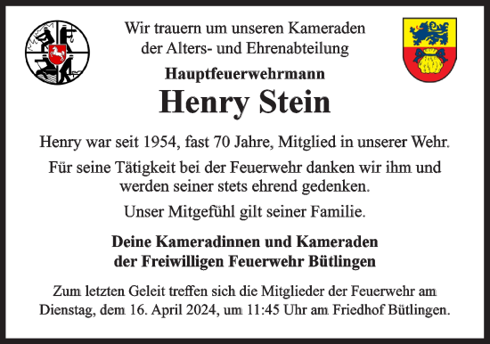 Anzeige von Henry Stein von LZ