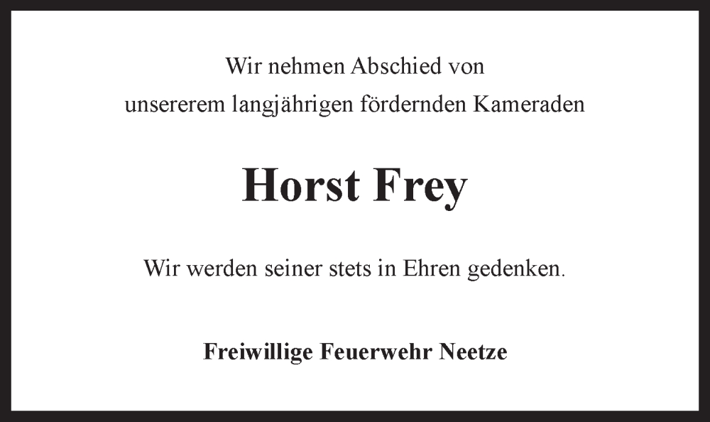  Traueranzeige für Horst Frey vom 03.04.2024 aus LZ