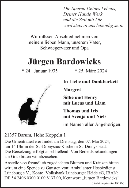 Anzeige von Jürgen Bardowicks von LZ