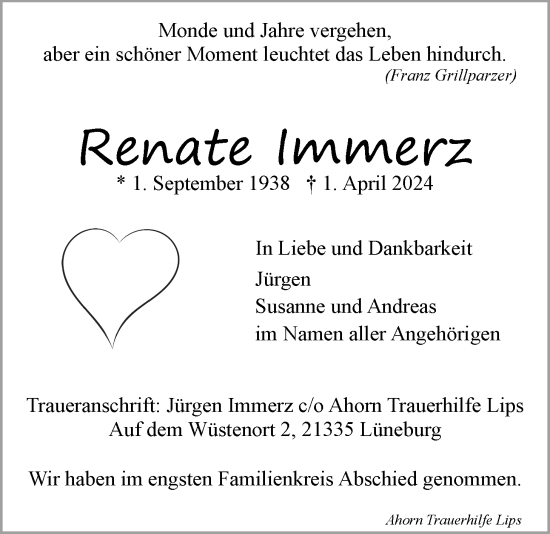 Anzeige von Renate Immerz von LZ