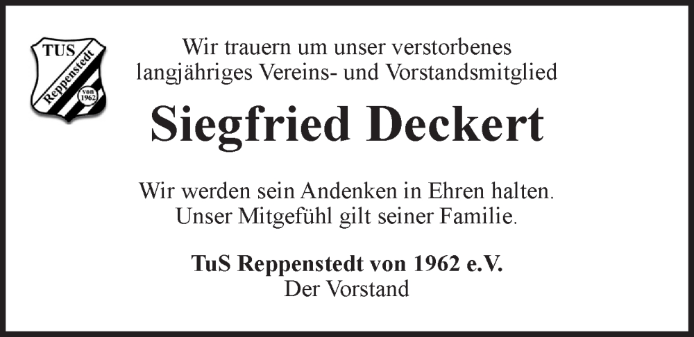  Traueranzeige für Siegfried Deckert vom 27.04.2024 aus LZ