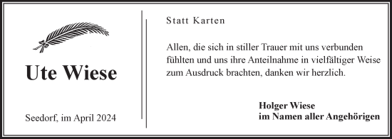 Anzeige von Ute Wiese von LZ