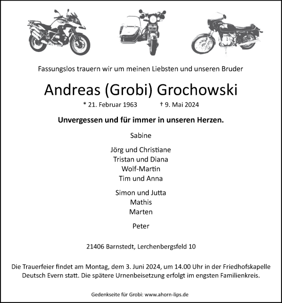 Anzeige von Andreas Grochowski von LZ