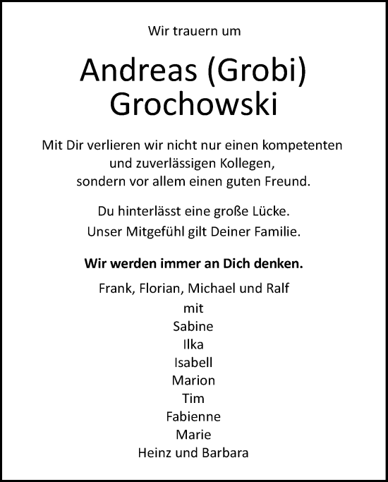 Anzeige von Andreas Grochowski von LZ