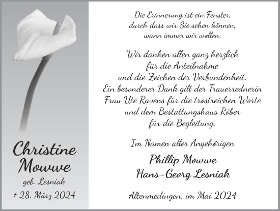 Anzeige von Christine Mowwe von LZ