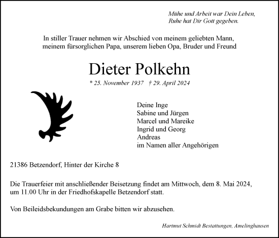 Anzeige von Dieter Polkehn von LZ