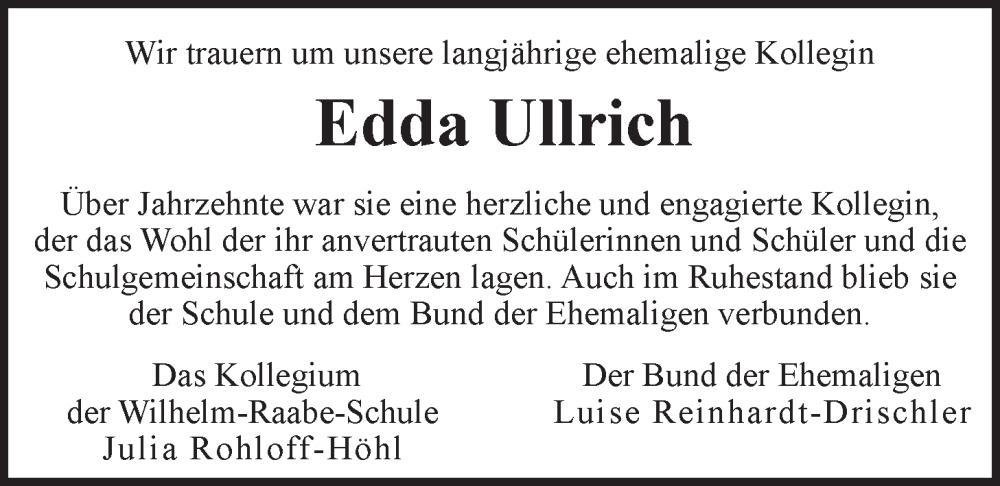 Traueranzeige für Edda Ullrich vom 10.05.2024 aus LZ