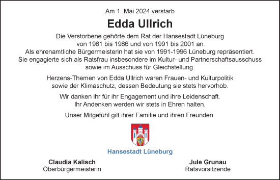 Anzeige von Edda Ullrich von LZ