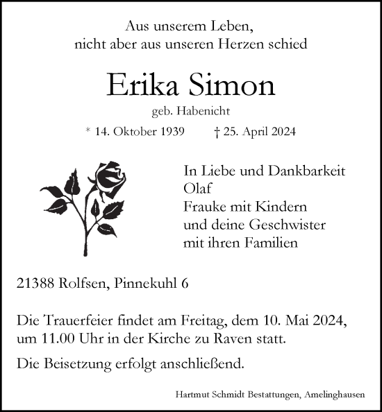 Anzeige von Erika Simon von LZ