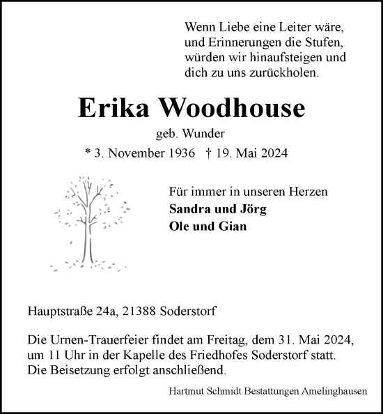 Anzeige von Erika Woodhouse von LZ