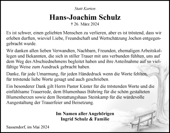 Anzeige von Hans-Joachim Schulz von LZ